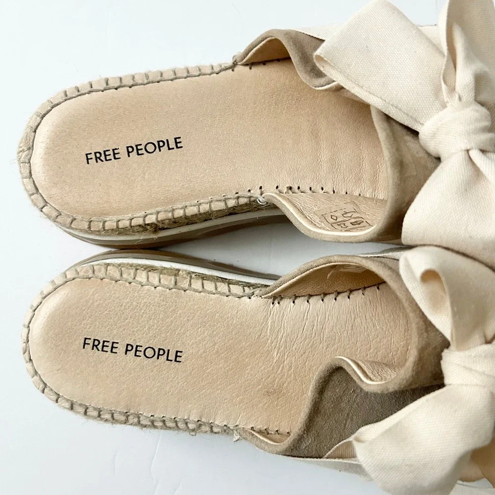 Free People Chapmin Sport Bow Platform Espadrille Slide Sandals Cream EU 40 US 9